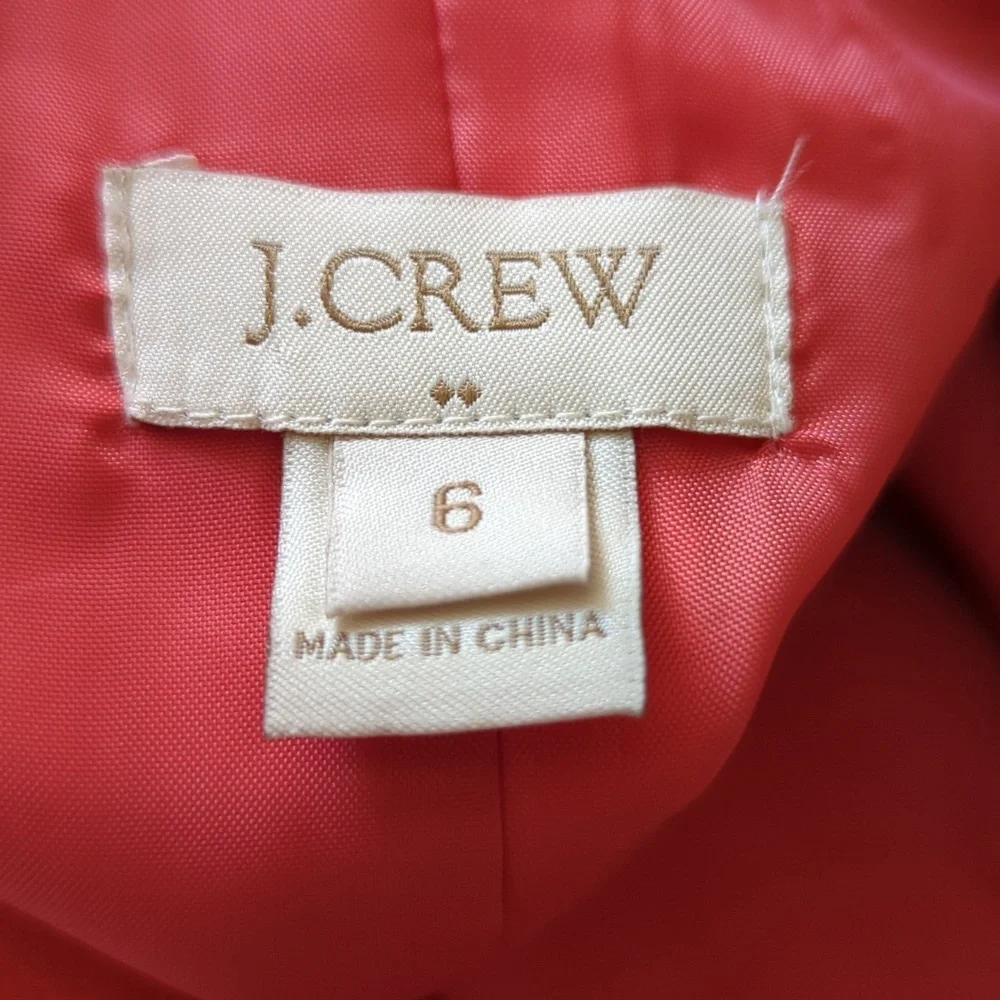 J. Crew Hidden Front Zip Long Collarless Orange Apricot Cotton Coat Jacket Sz 6